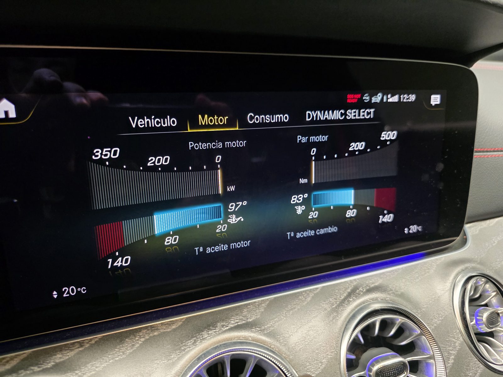 Pantalla con los datos del motor